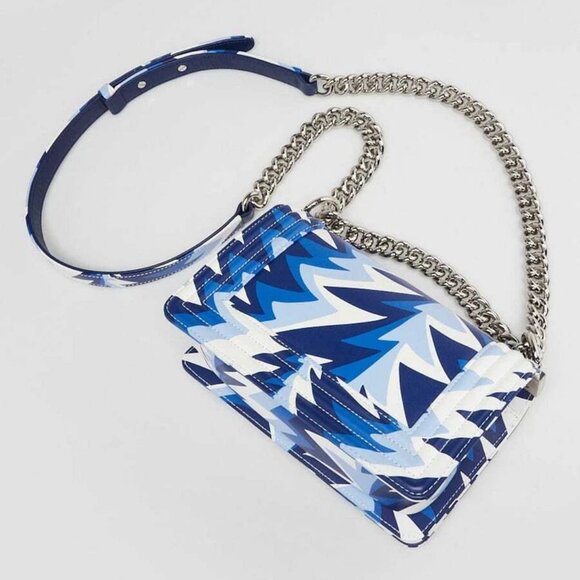 Chanel Blue/White Printed Leather Small Boy Bag - Picture 3 of 10